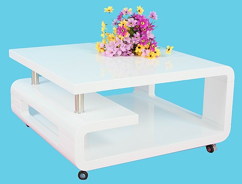 Home Products Design Couchtisch Marilyn Wohnzimmertisch 80 x 80 cm rollbar Wei&szlig; Hochglanz