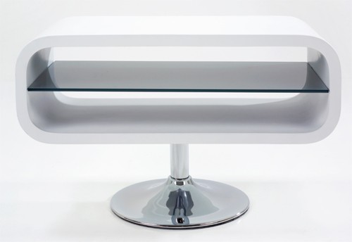 Actona Design TV-Tisch 80 x 40 cm Fernsehtisch mit Trompetenfu&szlig;, TV Rack Wei&szlig; matt lackiert