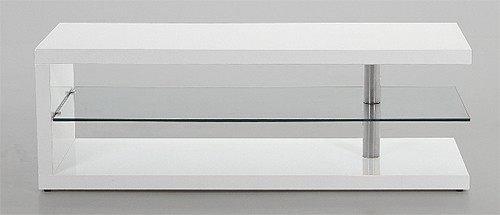 Actona Design TV-Tisch 120 x 45 cm Fernsehtisch mit Glas Ablage, TV Rack Wei&szlig; lackiert