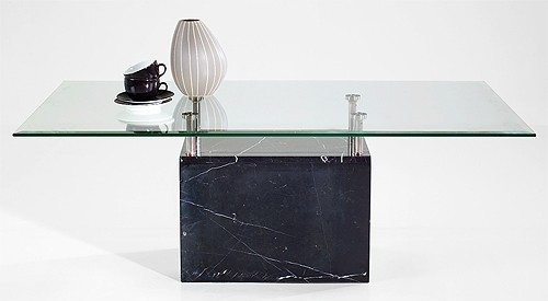 Actona Design Couchtisch 140 x 80 cm Wohnzimmertisch Glastisch mit Marmor Fu&szlig; Schwarz