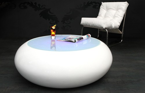 Invicta Interior AMSTYLE Lumino Couchtisch rund in high gloss wei&szlig; mit LED Farbwechselfunktion