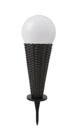 GLOBO Solar LED Au&szlig;enleuchte Rattan mit Opalkugel, H&ouml;he 40 cm