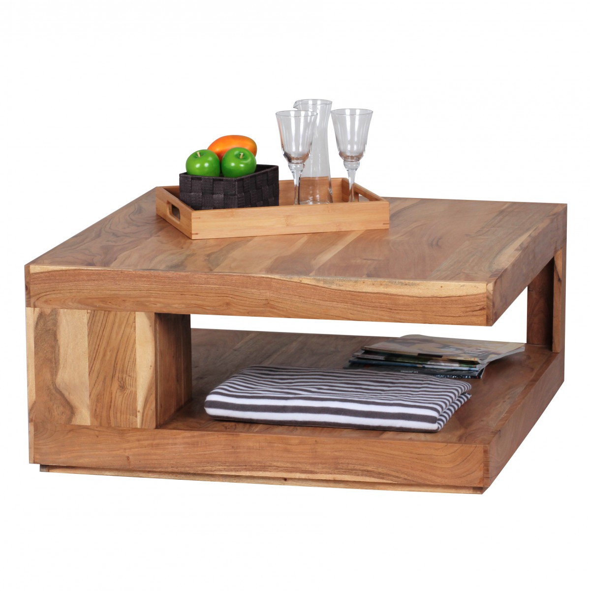 Wohnling couchtisch massiv holz akazie 90 cm breit design ...