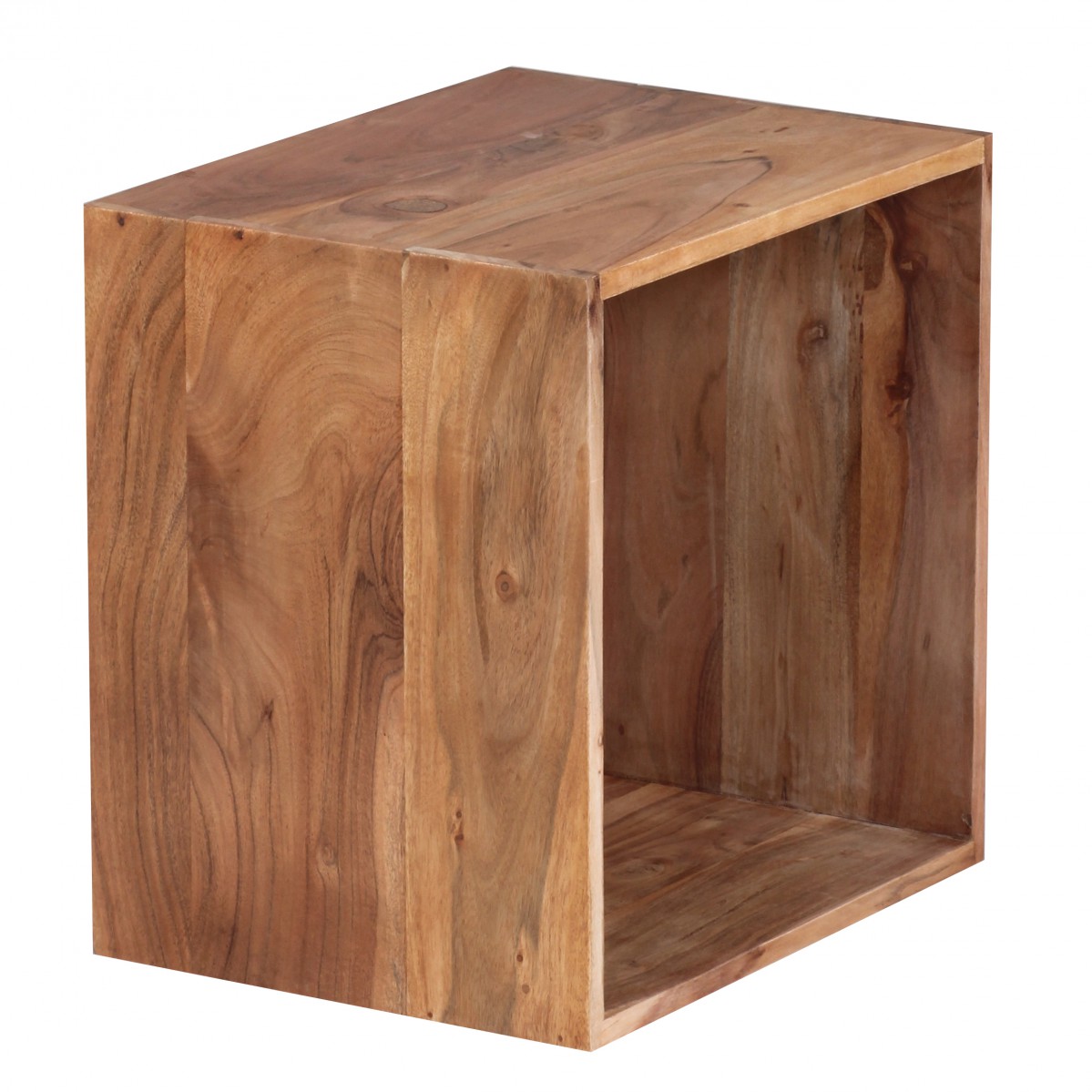 FineBuy solid wood Acacia Cube shelf 43.5 x 43.5 x 33 cm side table