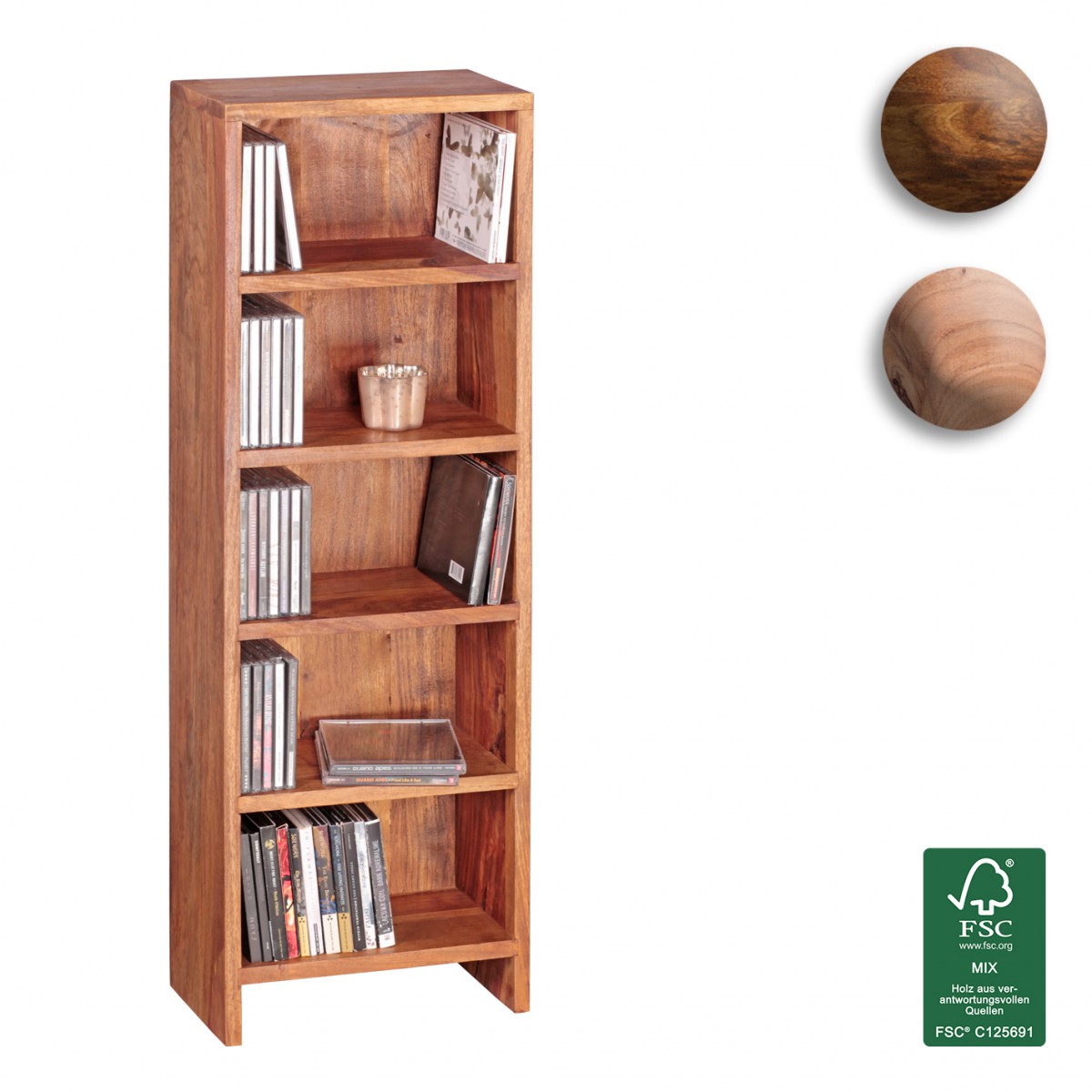 Finebuy cd regal massivholz sheesham standregal 90 cm hoch cd ...