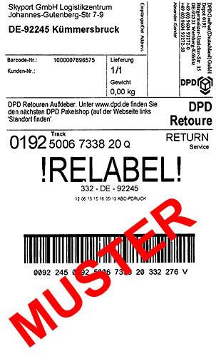 Rücksendung mittels DPD Rücksendemarke